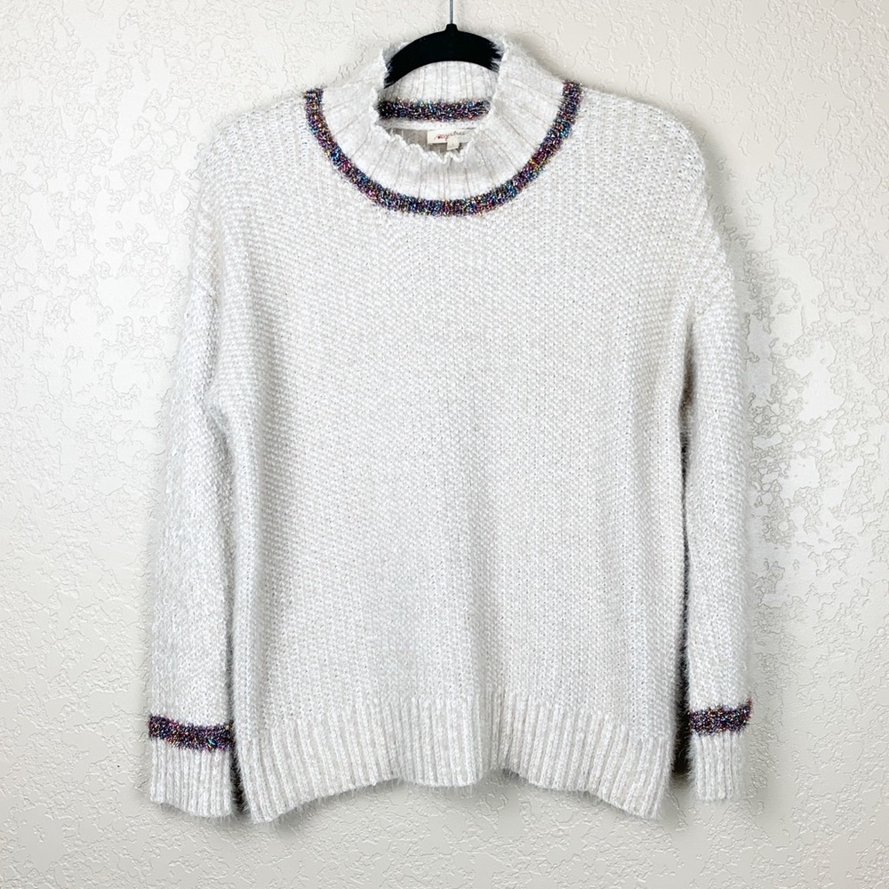 Mystree fuzzy sparkle mock neck sweater